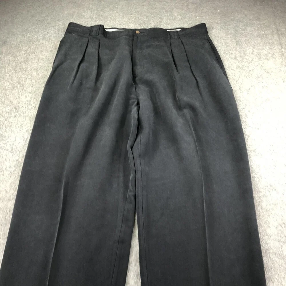 Tommy Bahama Pants Mens 42 Black Silk Dress Pleated Cuffed Straight Relaxed